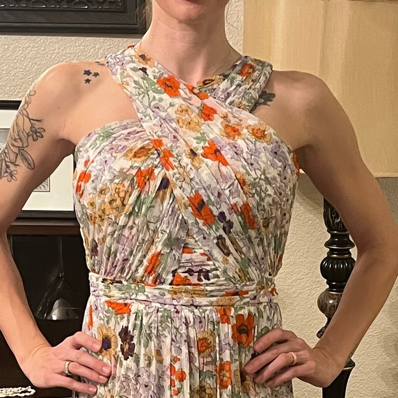 SOLD NWT Veronica Beard floral Maxi Dress w/ slit White w/ multi color flowers 2 - Picture 6 of 8